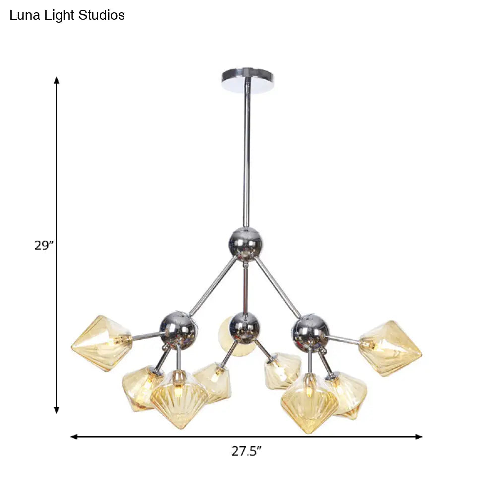 Industrial Style Diamond Pendant Light With Amber/Clear Glass Multiple Bulbs Chandelier Fixture -