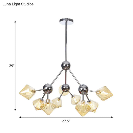 Industrial Style Diamond Pendant Light With Amber/Clear Glass Multiple Bulbs Chandelier Fixture -