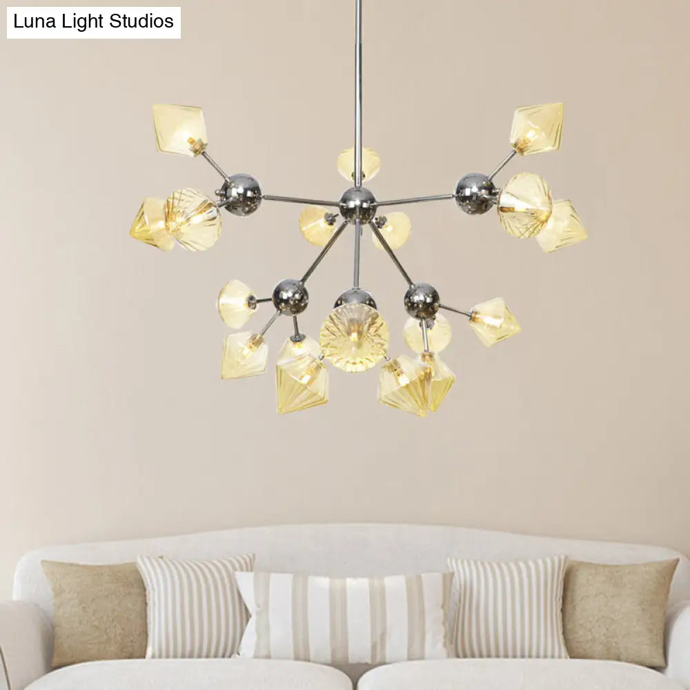 Industrial Style Diamond Pendant Light With Amber/Clear Glass Multiple Bulbs Chandelier Fixture -