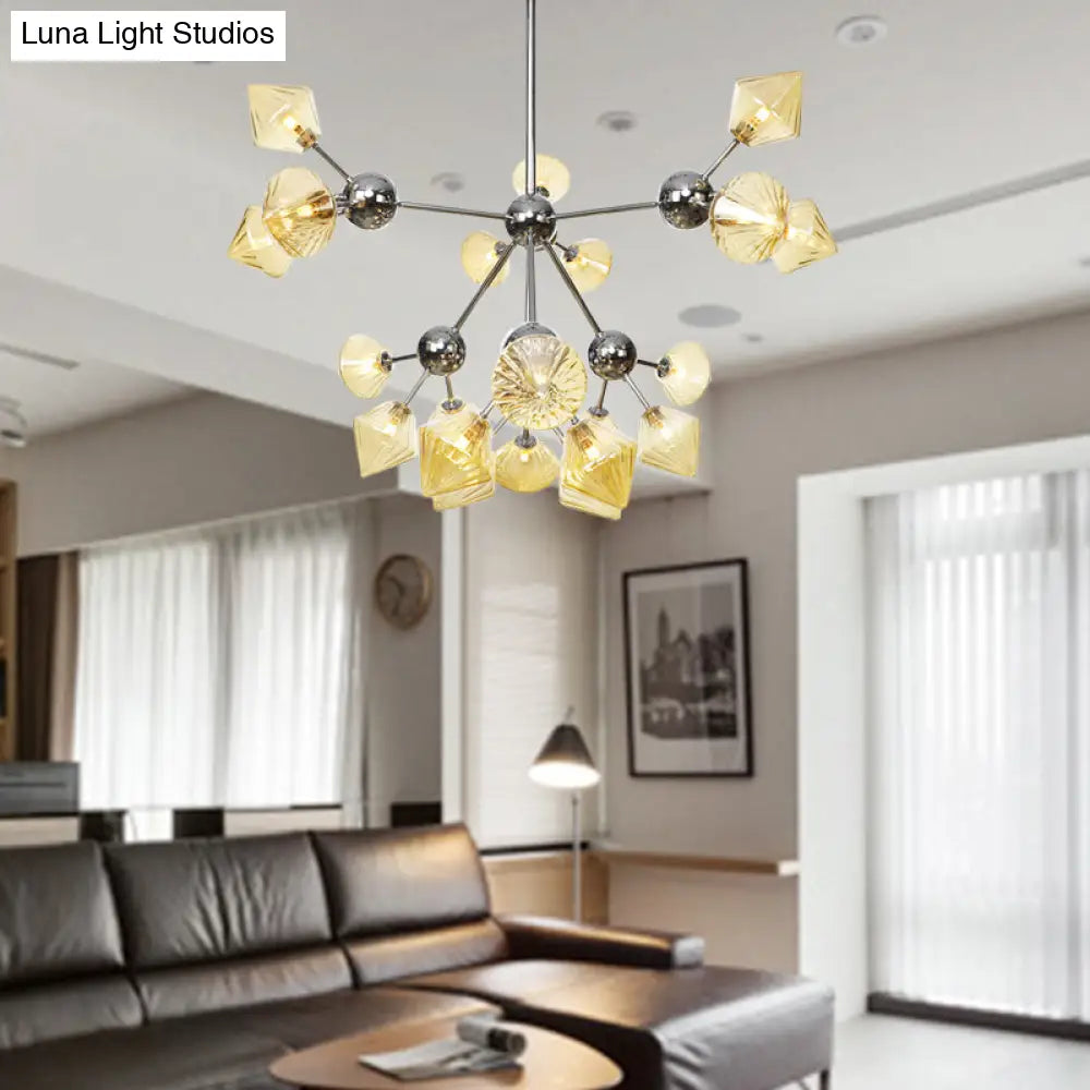 Industrial Style Diamond Pendant Light With Amber/Clear Glass Multiple Bulbs Chandelier Fixture -