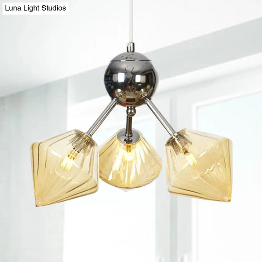 Industrial Style Diamond Pendant Light With Amber/Clear Glass Multiple Bulbs Chandelier Fixture -