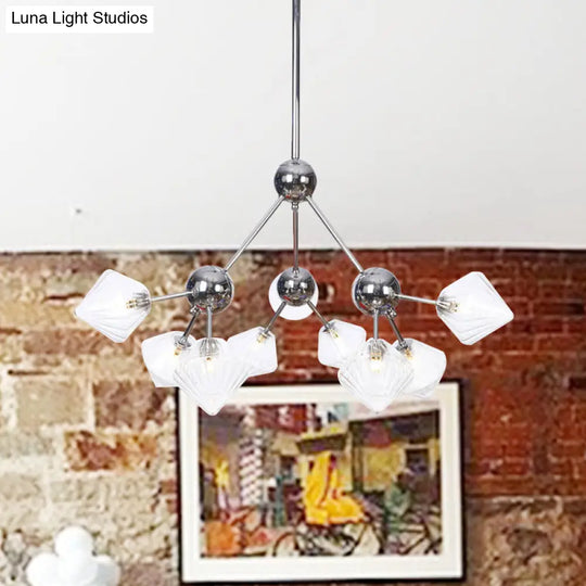 Industrial Style Diamond Pendant Light With Amber/Clear Glass Multiple Bulbs Chandelier Fixture -