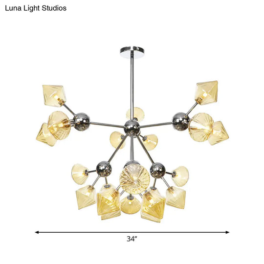 Industrial Style Diamond Pendant Light With Amber/Clear Glass Multiple Bulbs Chandelier Fixture -