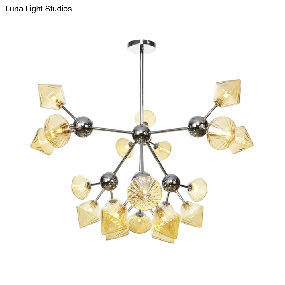 Industrial Style Diamond Pendant Light With Amber/Clear Glass Multiple Bulbs Chandelier Fixture -