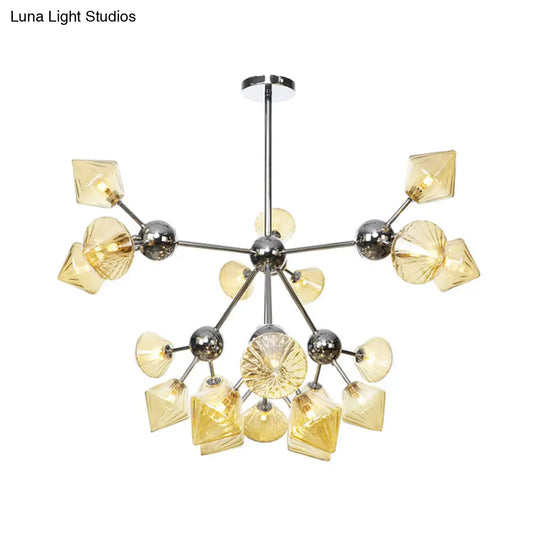 Industrial Style Diamond Pendant Light With Amber/Clear Glass Multiple Bulbs Chandelier Fixture -