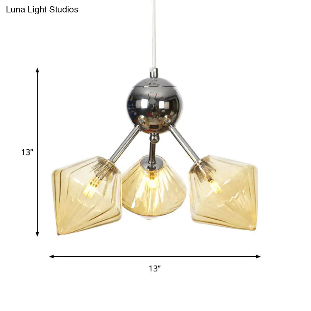 Industrial Stylish Glass Diamond Pendant Light Chandelier - 3/9/12 Bulbs Amber/Clear