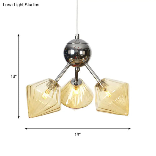 Industrial Stylish Glass Diamond Pendant Light Chandelier - 3/9/12 Bulbs Amber/Clear