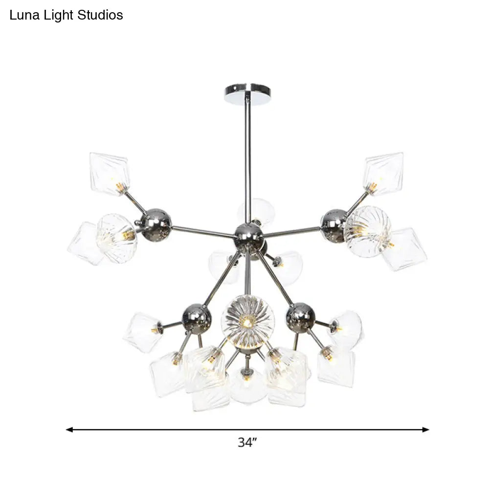 Industrial Stylish Glass Diamond Pendant Light Chandelier - 3/9/12 Bulbs Amber/Clear