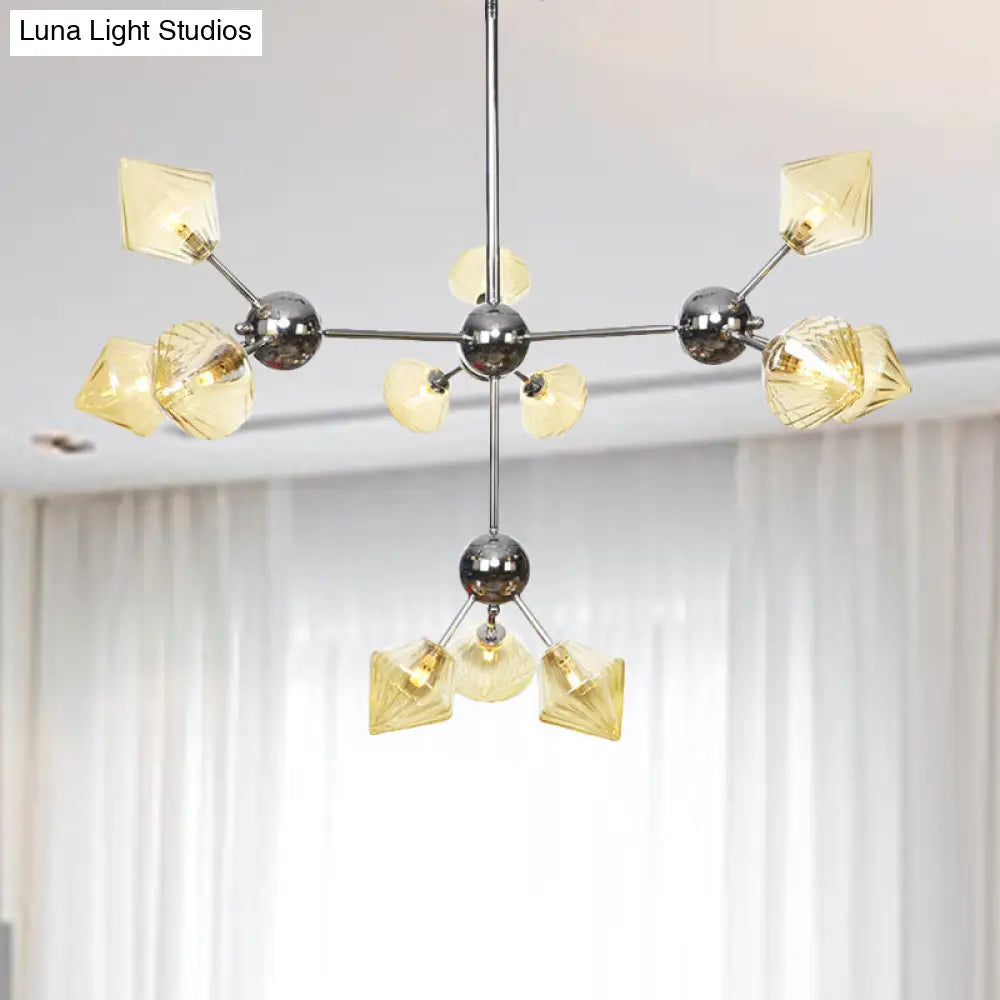 Industrial Style Diamond Pendant Light With Amber/Clear Glass Multiple Bulbs Chandelier Fixture -