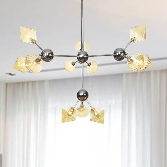 Industrial Stylish Glass Diamond Pendant Light Chandelier - 3/9/12 Bulbs Amber/Clear