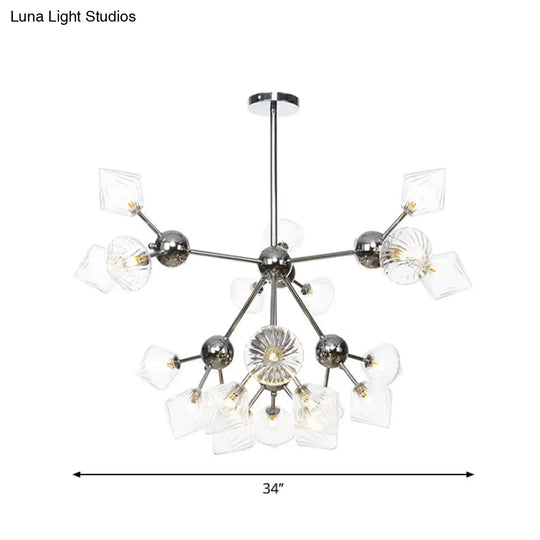 Industrial Style Diamond Pendant Light With Amber/Clear Glass Multiple Bulbs Chandelier Fixture -