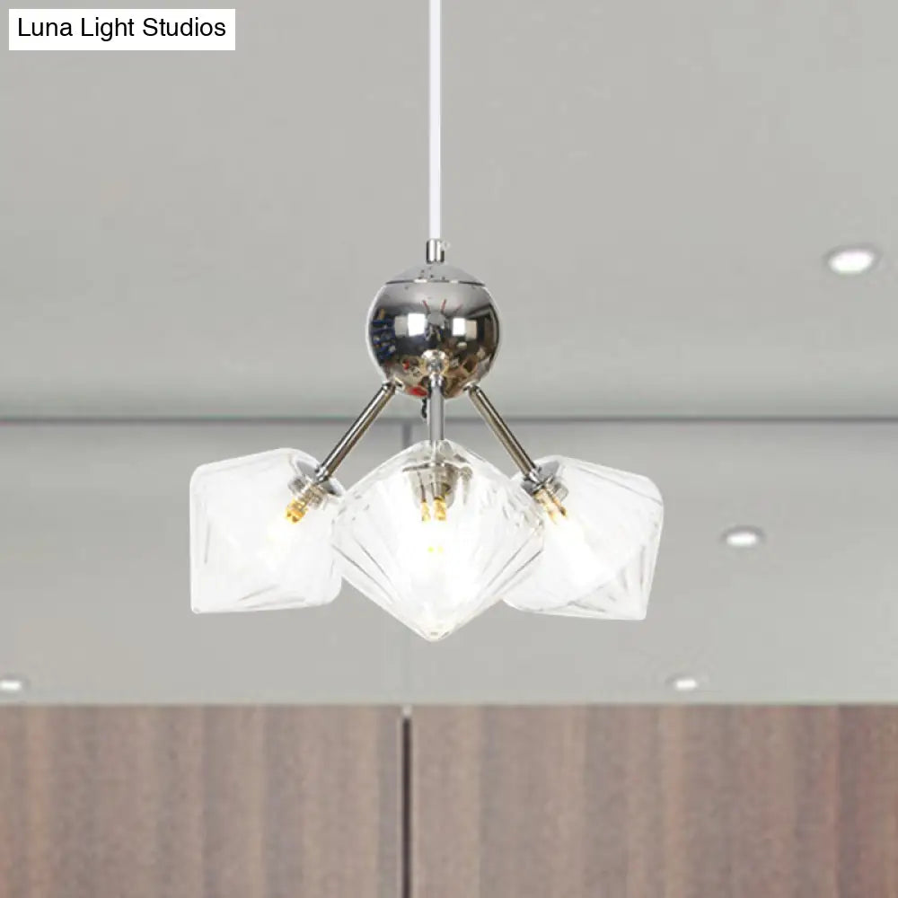 Industrial Style Diamond Pendant Light With Amber/Clear Glass Multiple Bulbs Chandelier Fixture -