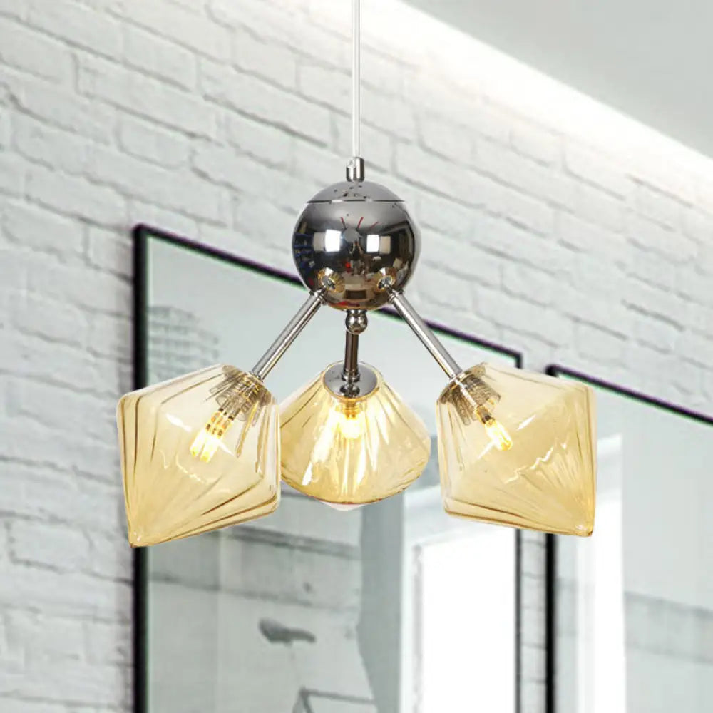 Industrial Stylish Glass Diamond Pendant Light Chandelier - 3/9/12 Bulbs Amber/Clear