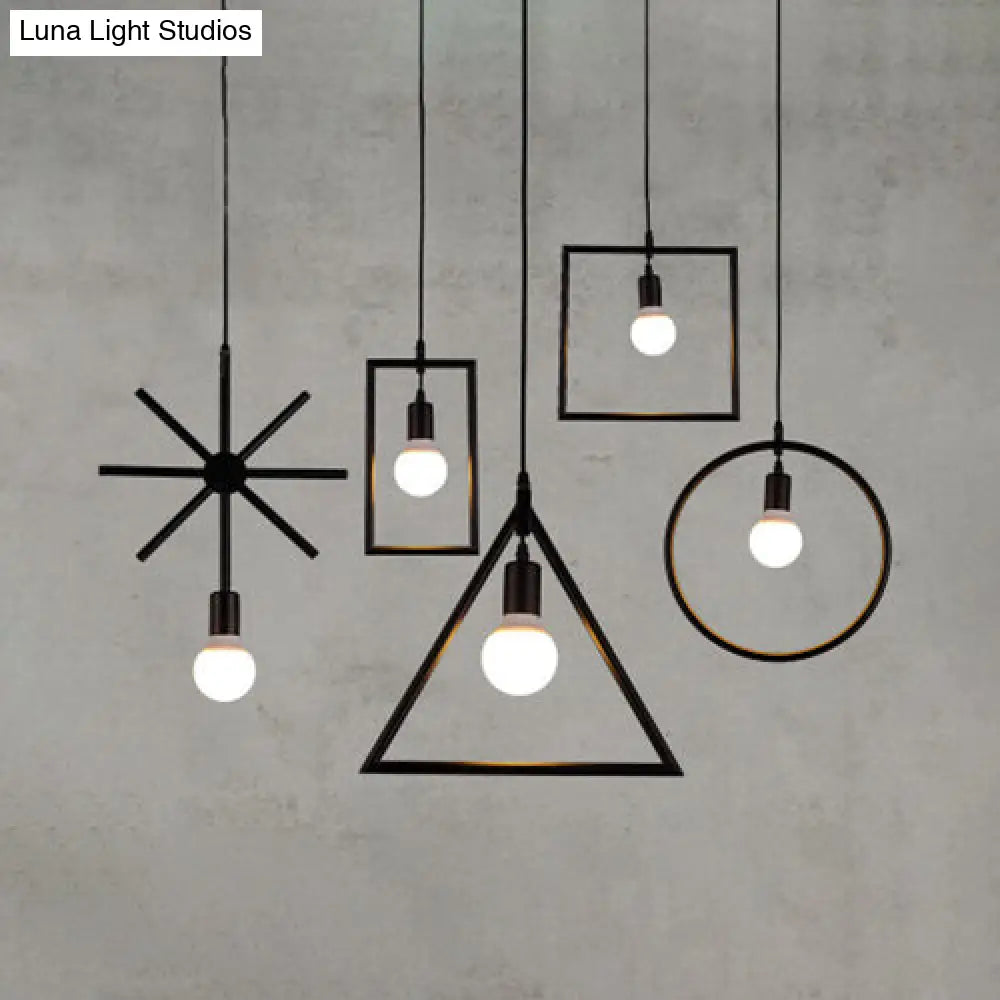 Industrial Geometric 5-Light Black Suspended Ceiling Light With Stylish Metal Shades