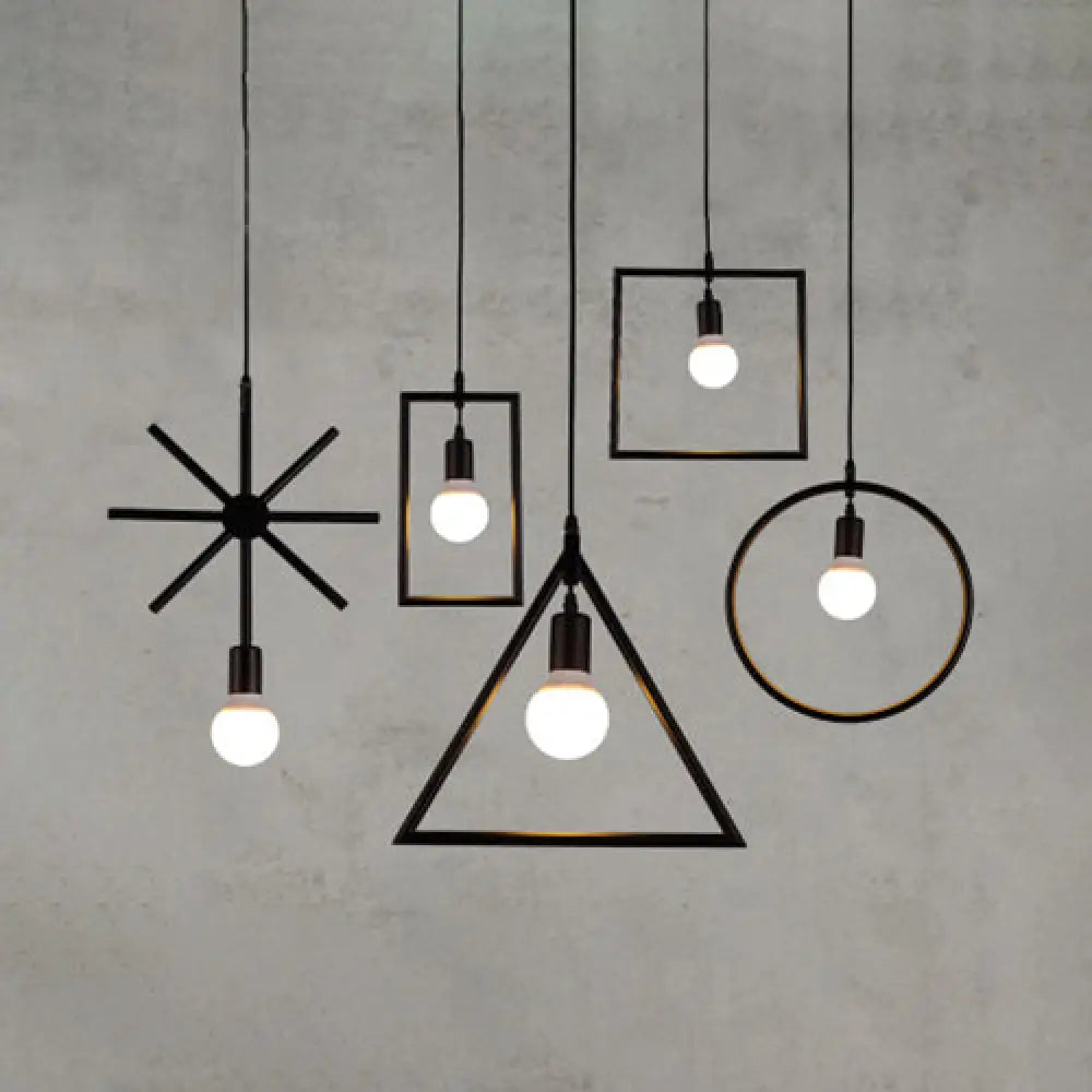 Industrial Stylish Metal Ceiling Light With Geometric Design - 5 Led Lights In Black Various Shades