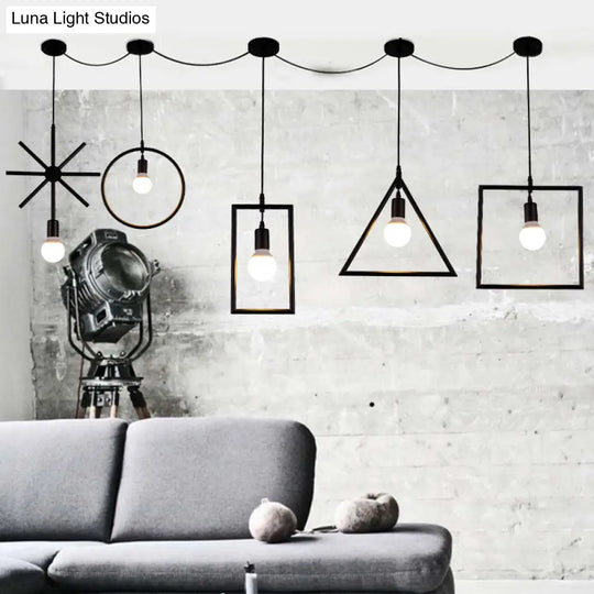 Industrial Stylish Metal Ceiling Light With Geometric Design - 5 Led Lights In Black Various Shades