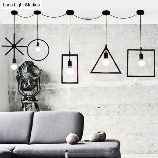 Industrial Geometric 5-Light Black Suspended Ceiling Light With Stylish Metal Shades