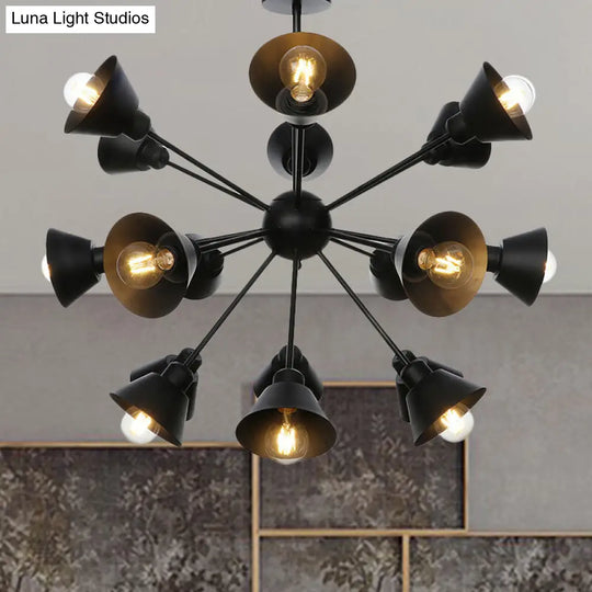 Sleek 9/12/15 Lights Black Chandelier Pendant Light With Industrial Sputnik Design - Cone Shade