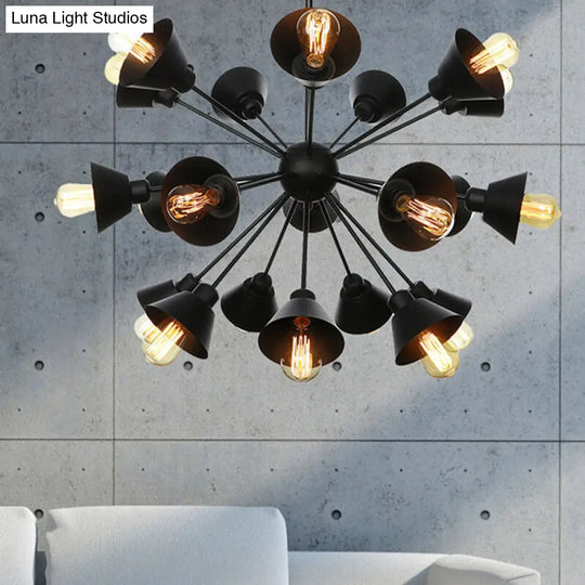 Sleek 9/12/15 Lights Black Chandelier Pendant Light With Industrial Sputnik Design - Cone Shade