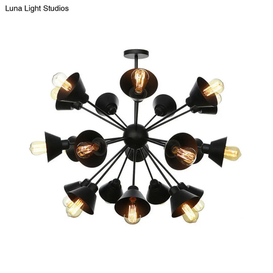 Sleek 9/12/15 Lights Black Chandelier Pendant Light With Industrial Sputnik Design - Cone Shade