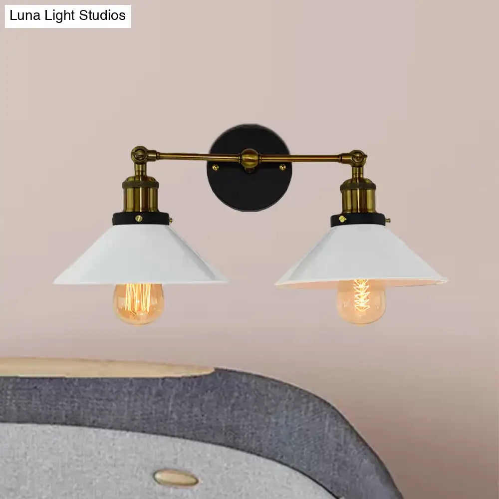 Industrial Stylish Metal Wall Sconce Lighting For Living Room - 2 Heads Light With Conical Shade In