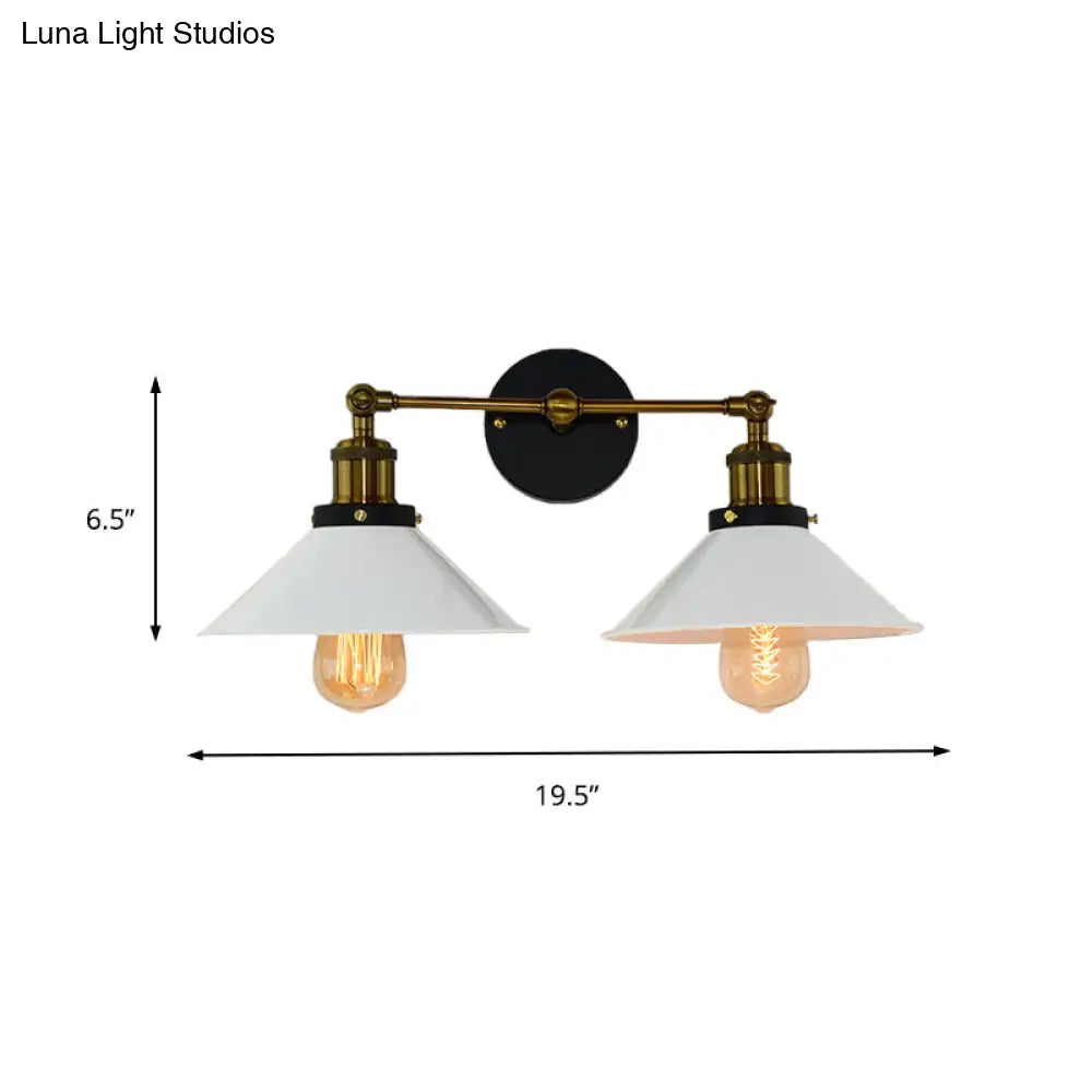 Industrial Stylish Metal Wall Sconce Lighting For Living Room - 2 Heads Light With Conical Shade In