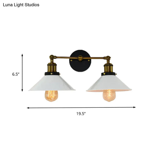 Industrial Stylish Metal Wall Sconce Lighting For Living Room - 2 Heads Light With Conical Shade In