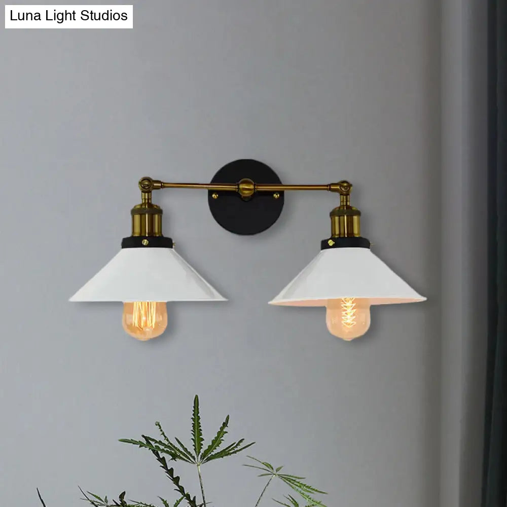 Industrial Stylish Metal Wall Sconce Lighting For Living Room - 2 Heads Light With Conical Shade In