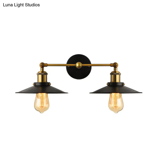 Industrial Stylish Metal Wall Sconce Lighting For Living Room - 2 Heads Light With Conical Shade In