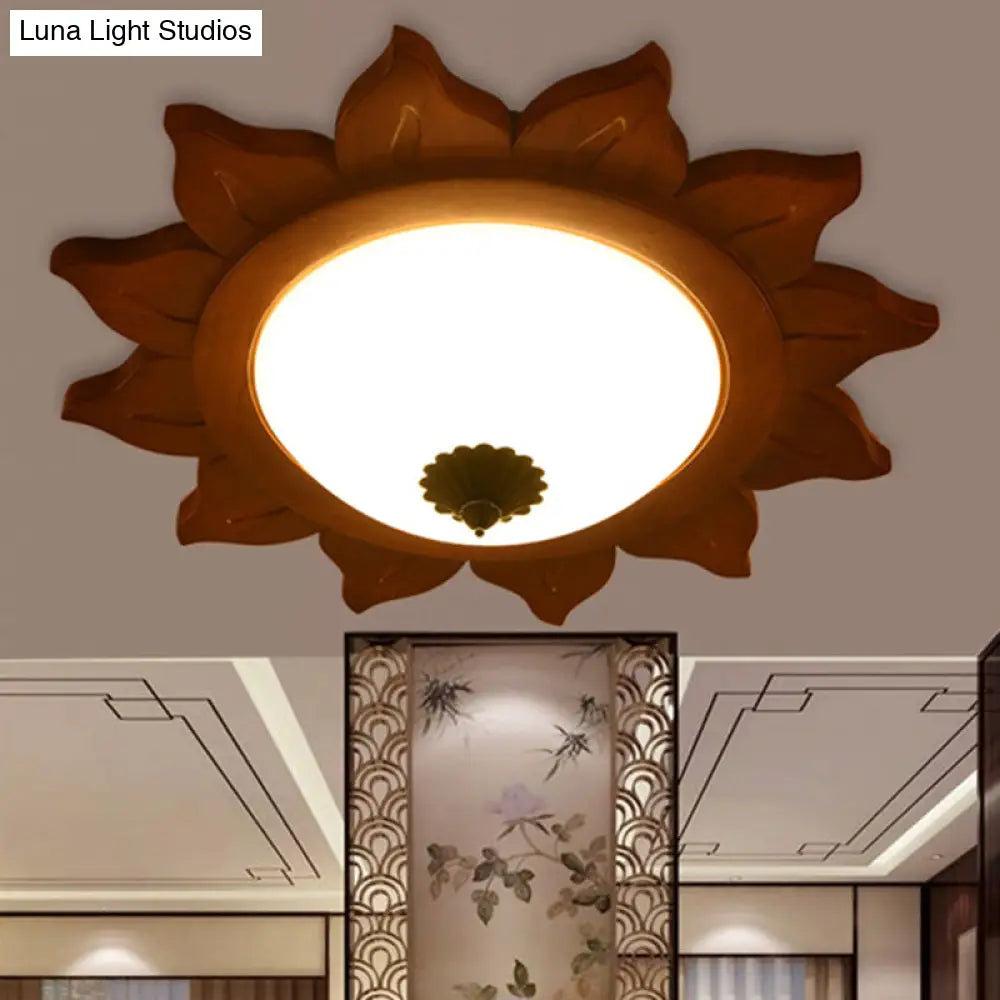 Industrial Sun Shade Opal Glass Led Flushmount Ceiling Light In Brown For Living Room