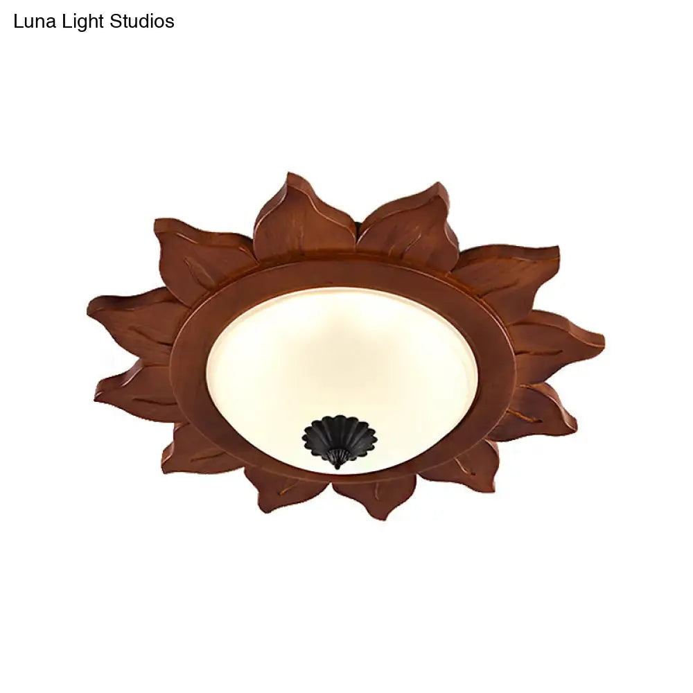Industrial Sun Shade Opal Glass Led Flushmount Ceiling Light In Brown For Living Room