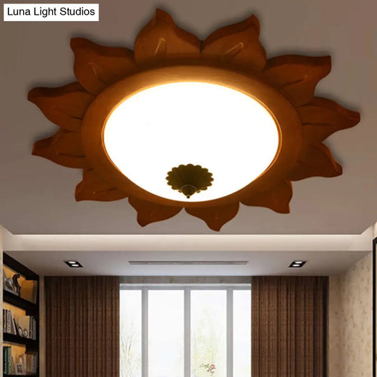 Industrial Sun Shade Opal Glass Led Flushmount Ceiling Light In Brown For Living Room