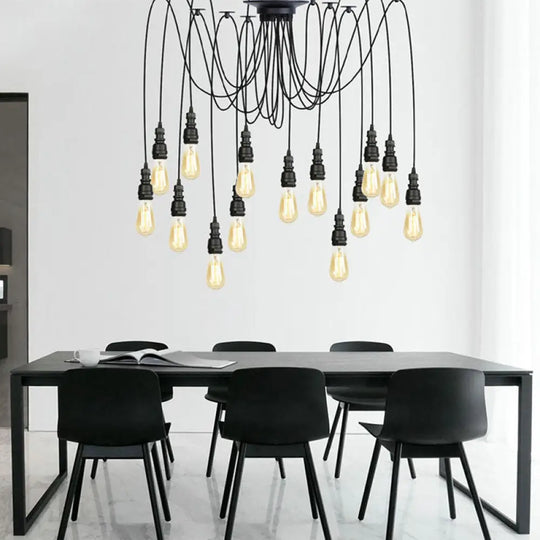 Industrial Swag Hanging Lamp With Exposed Bulb - Black Metal Pendant Light (2/3 Heads) 14 /