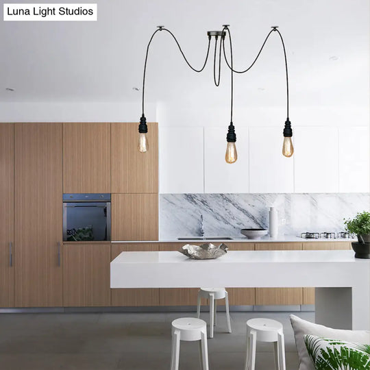 Swag Hanging Lamp - Industrial Style Pendant Light With Metal Bulb Holders In Black Finish 3 /