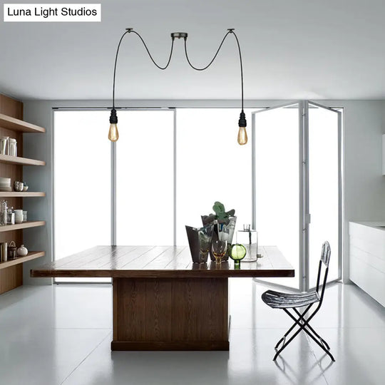 Swag Hanging Lamp - Industrial Style Pendant Light With Metal Bulb Holders In Black Finish 2 /