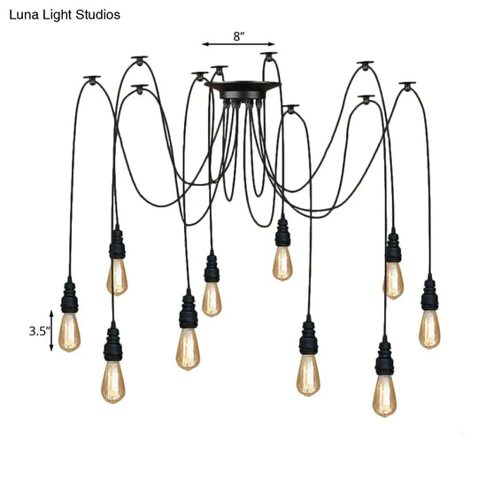 Industrial Swag Hanging Lamp With Exposed Bulb - Black Metal Pendant Light (2/3 Heads)