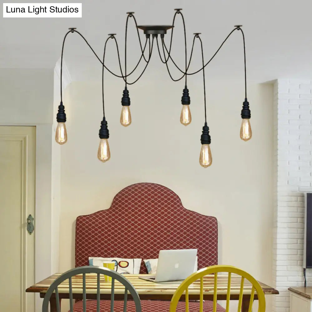 Swag Hanging Lamp - Industrial Style Pendant Light With Metal Bulb Holders In Black Finish 6 /
