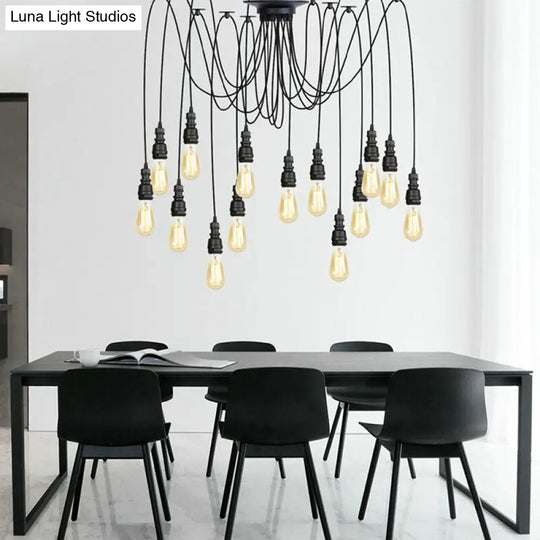 Swag Hanging Lamp - Industrial Style Pendant Light With Metal Bulb Holders In Black Finish 14 /