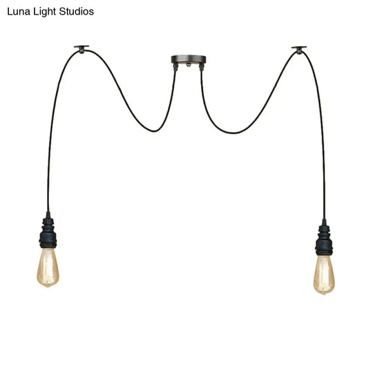 Industrial Swag Hanging Lamp With Exposed Lights - Black Metal Pendant Light For Kitchen (2/3/6