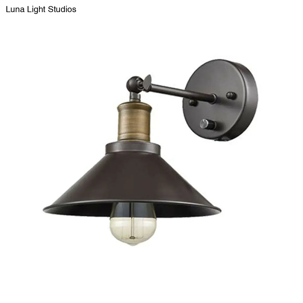 Industrial Swing Arm Wall Lamp Fixture - Conic Iron 1/2-Head Mounted Lighting In Black For Living