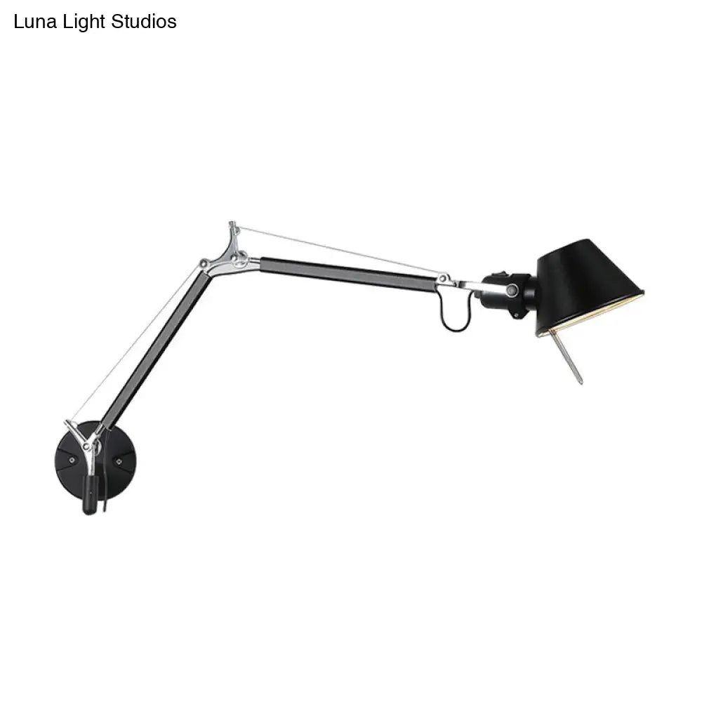 Industrial Swing Arm Wall Mounted Lamp With Cone Shade - 1 Bulb Black/Silver Aluminum