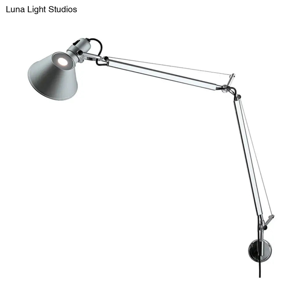 Industrial Swing Arm Wall Mounted Lamp With Cone Shade - 1 Bulb Black/Silver Aluminum