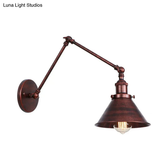 Industrial Swing Arm Wall Sconce - Conic Study Room Lamp (1 Bulb) Black/Brass Metallic Finish