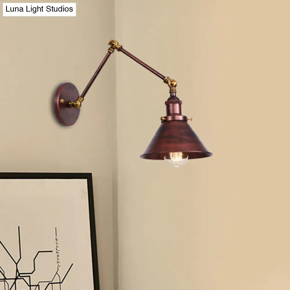 Industrial Swing Arm Wall Sconce - Conic Study Room Lamp (1 Bulb) Black/Brass Metallic Finish