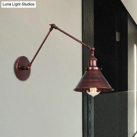 Industrial Swing Arm Wall Sconce - Conic Study Room Lamp (1 Bulb) Black/Brass Metallic Finish