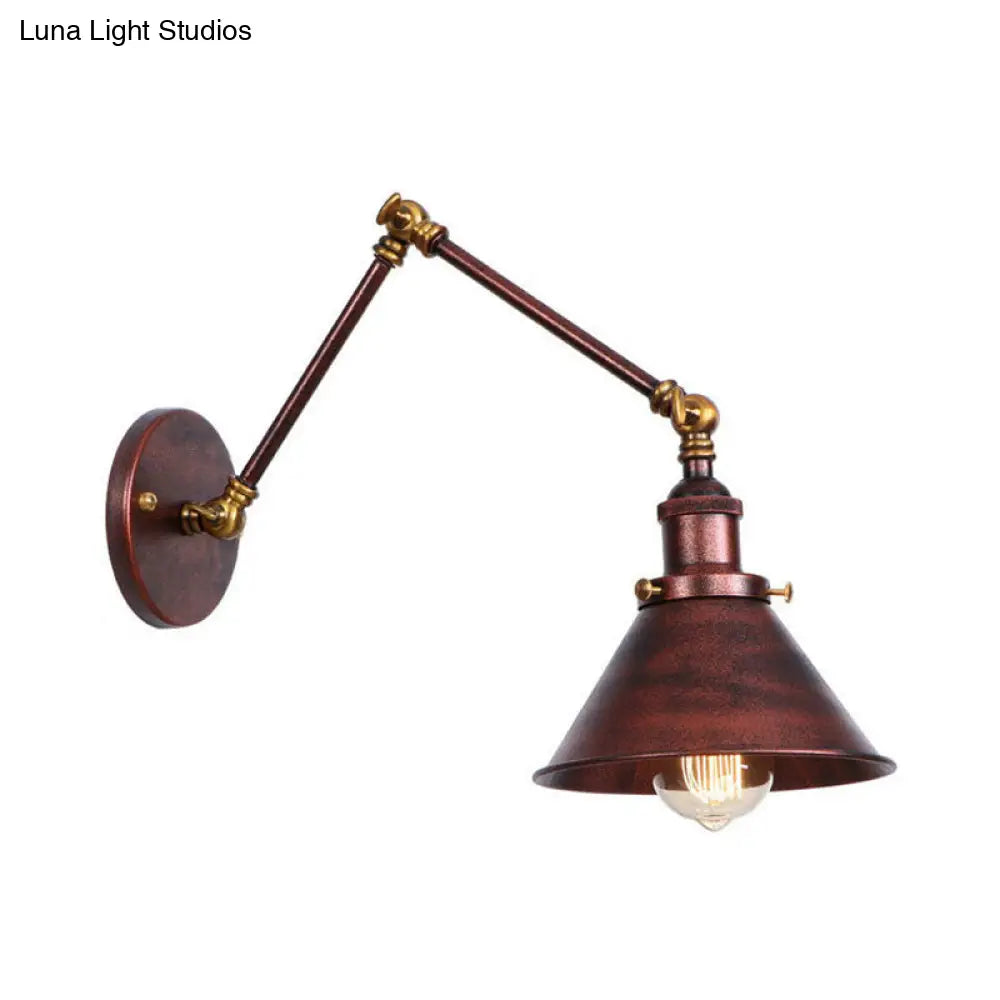 Industrial Swing Arm Wall Sconce - Conic Study Room Lamp (1 Bulb) Black/Brass Metallic Finish