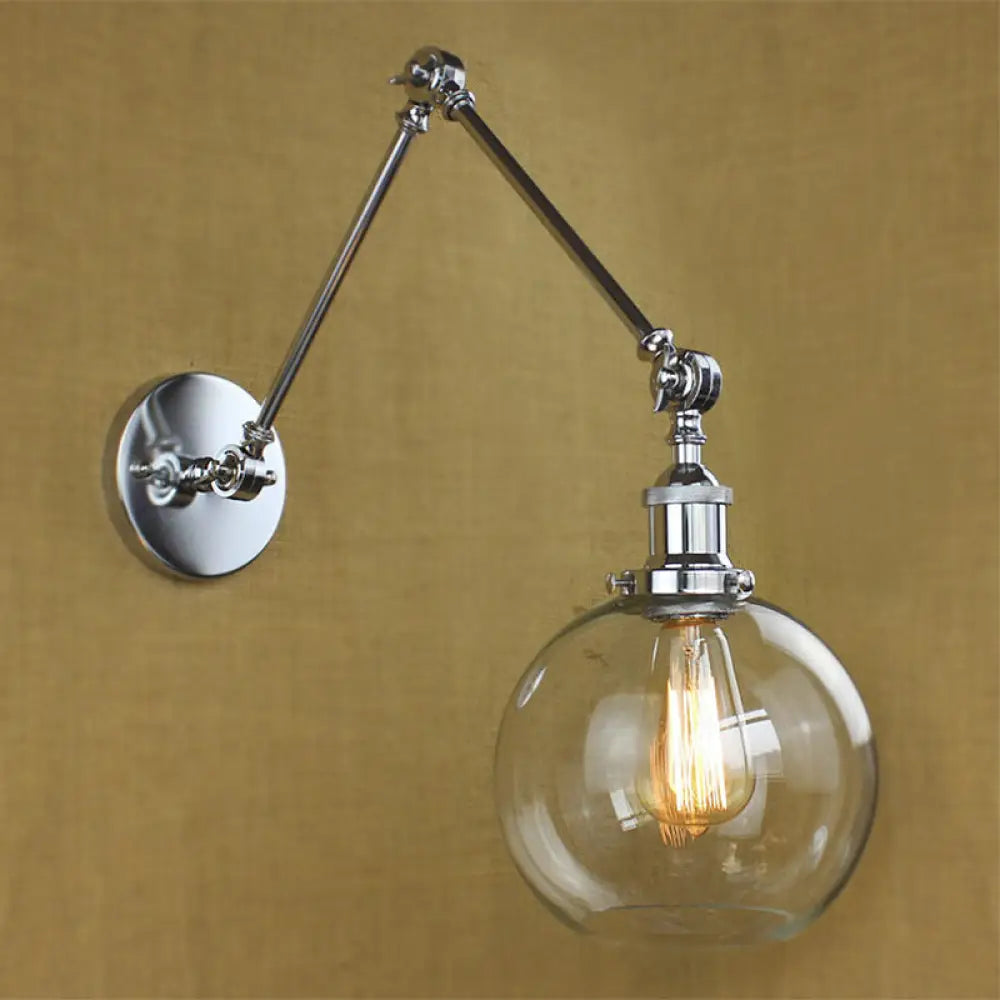 Industrial Swing Arm Wall Sconce With Clear Glass Shade - Dining Room Lighting Fixture