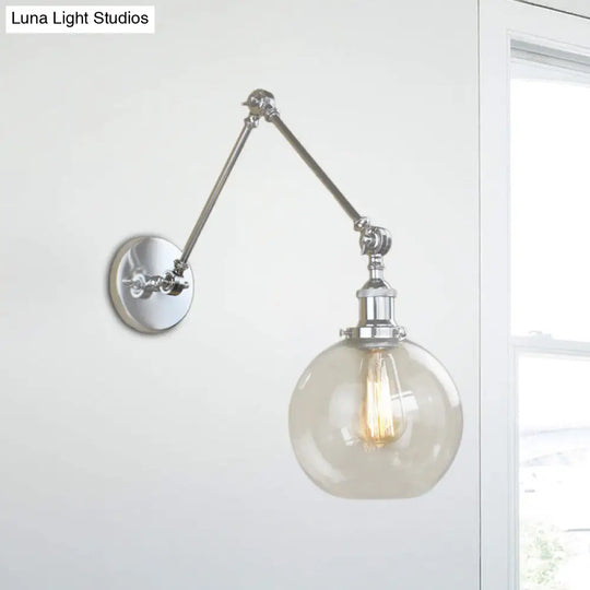 Industrial Swing Arm Wall Sconce With Clear Glass Shade - Dining Room Lighting Fixture