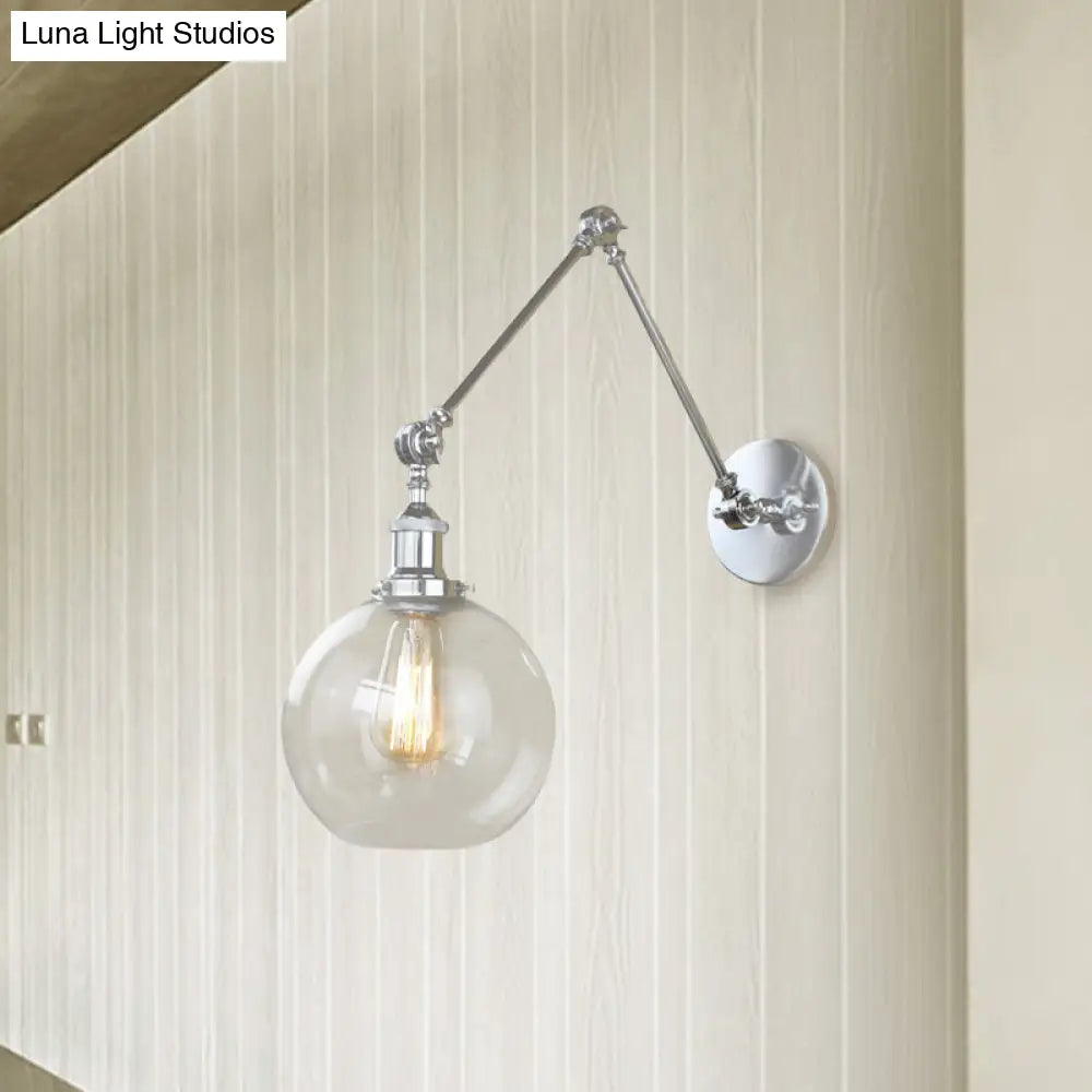 Industrial Swing Arm Wall Sconce With Clear Glass Shade - Dining Room Lighting Fixture