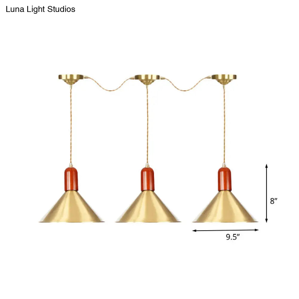 Gold Finish Multi-Light Pendant Conical Ceiling Lamp - Industrial Tandem Hanging 3/5/7 Lights